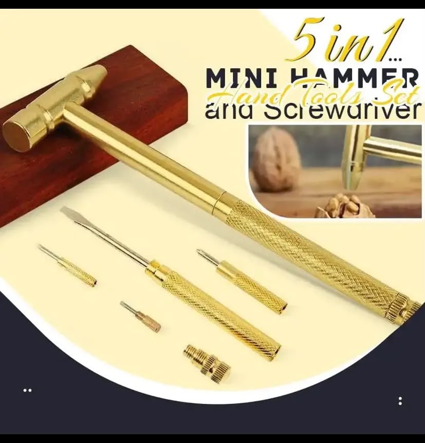 5-in-1 Mini Brass Hammer & Screwdriver Multitool