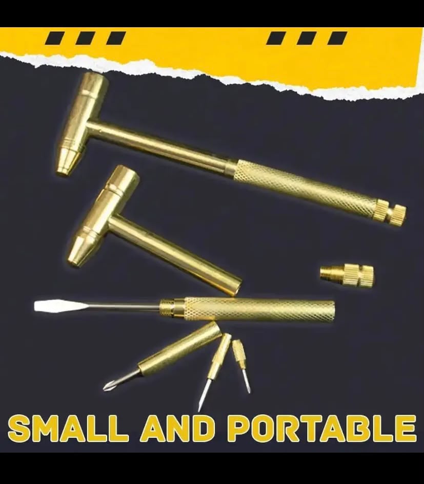 5-in-1 Mini Brass Hammer & Screwdriver Multitool