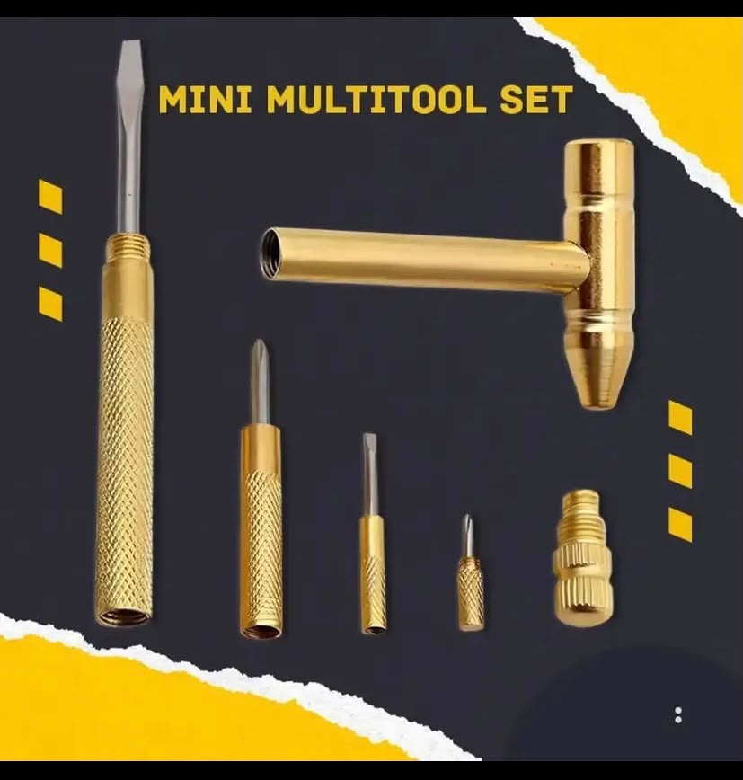 5-in-1 Mini Brass Hammer & Screwdriver Multitool