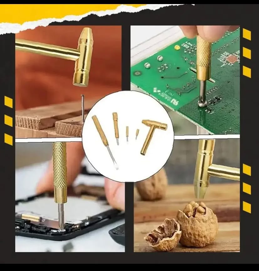 5-in-1 Mini Brass Hammer & Screwdriver Multitool
