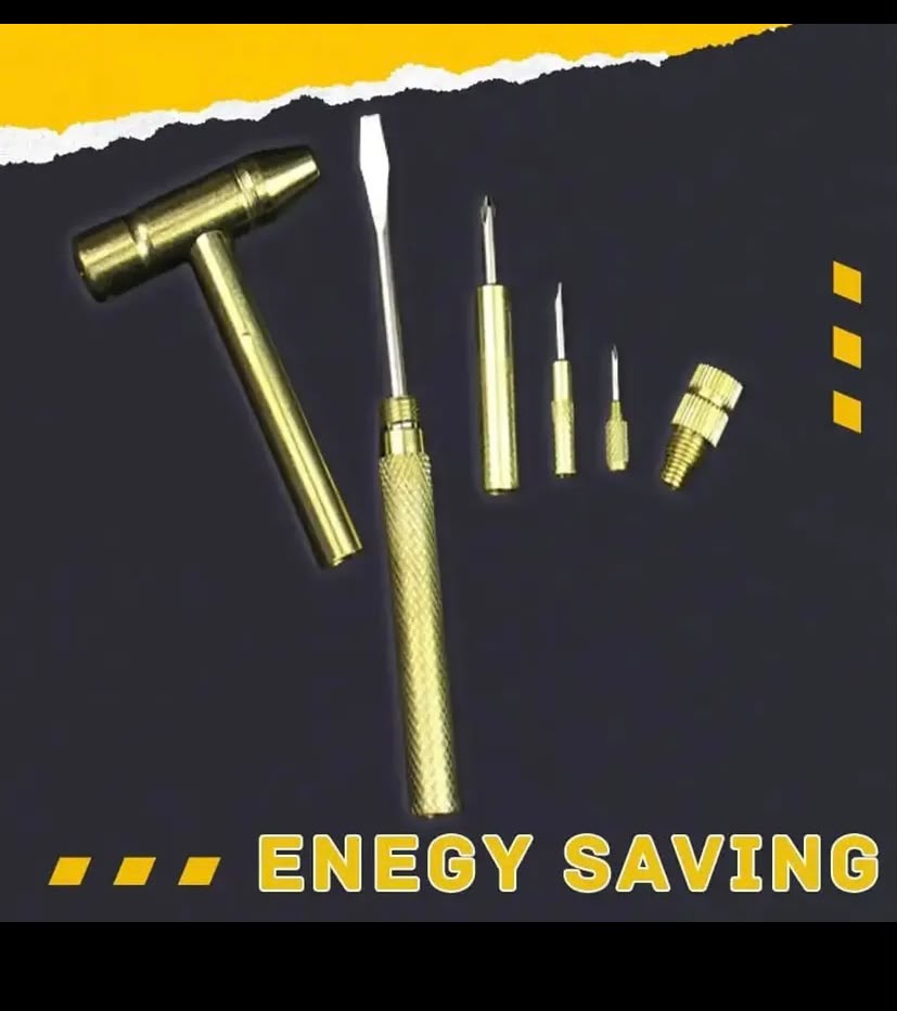 5-in-1 Mini Brass Hammer & Screwdriver Multitool