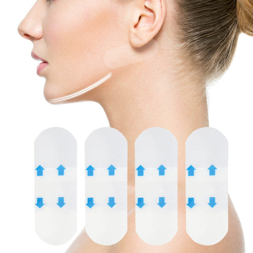 Invisible face lifting tapes applied on jawline for V-line contour