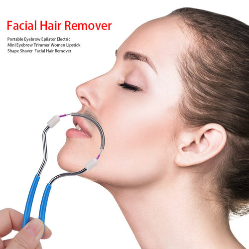 Portable facial hair remover being used on upper lip